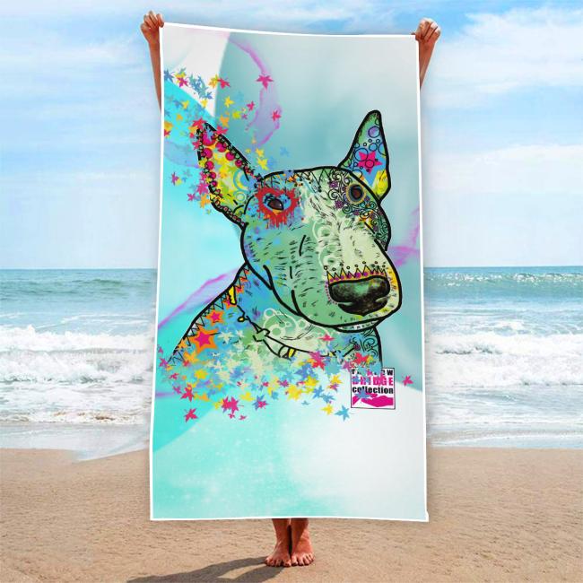 Preview: Badehandtuch Kalli – Popart-Hundemotiv, 75x165 cm, 100 % Polyester, weich & schnelltrocknend